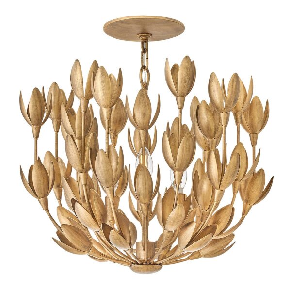 Hängelampe Metall B: 50,8 cm in Gold _Floral 3-flammig E14
