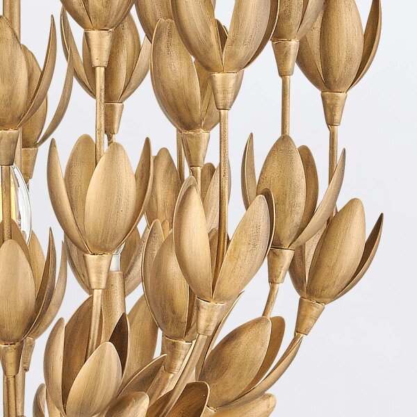 Hängelampe Metall B: 50,8 cm in Gold _Floral 3-flammig E14