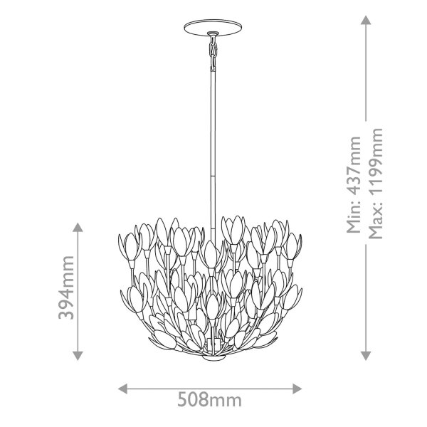 Hängelampe Metall B: 50,8 cm in Gold _Floral 3-flammig E14