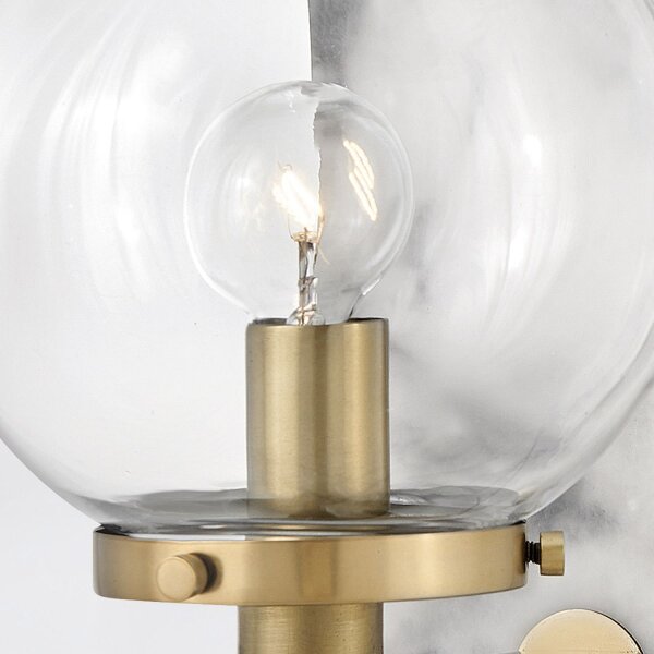 Badlampe Marmor Stahl Glas H: 41,4 cm in Messing Antik Weiß