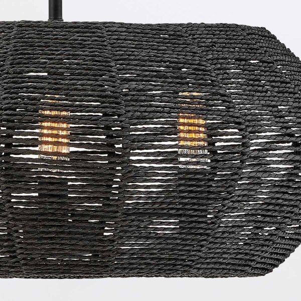Hängelampe Korbschirm Rattan Ø 53,5 cm in Schwarz