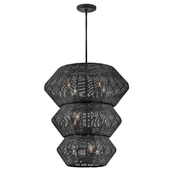 Große Hängelampe Schwarz Ø 71 cm Rattan Metall 10x E14