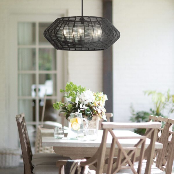 Pendelleuchte Schwarz Ø 71 cm Rattan Metall 5x E14 groß