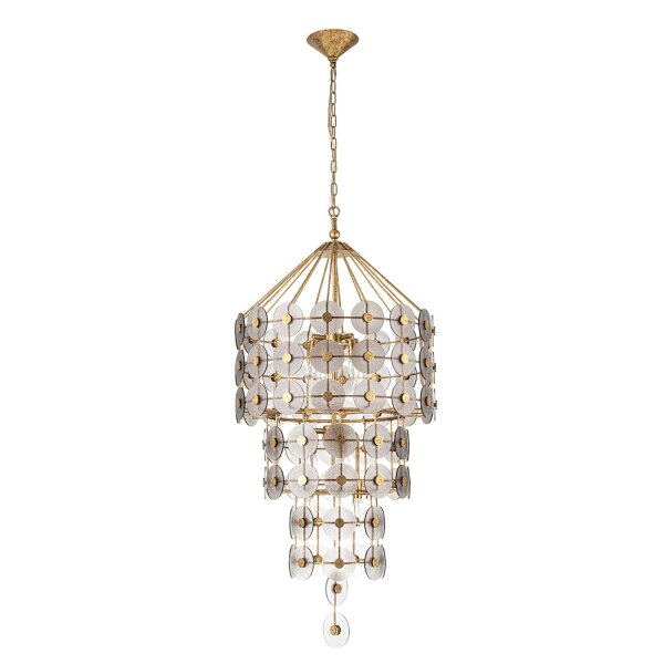 Pendelleuchte Rauchglas Metall Ø 57,2 cm in Gold Antik Grau