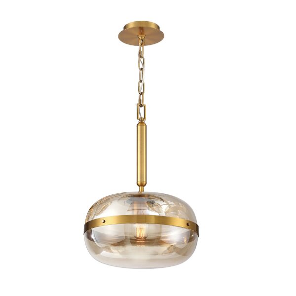 Hängeleuchte rund Ø 36 cm Rauchglas Metall in Messing antik