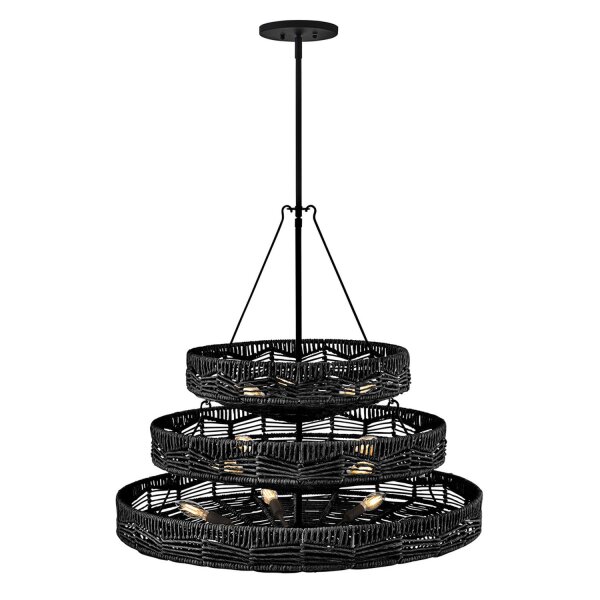 Kronleuchter Schwarz groß Ø 76,2 cm Rattan Metall GARRON