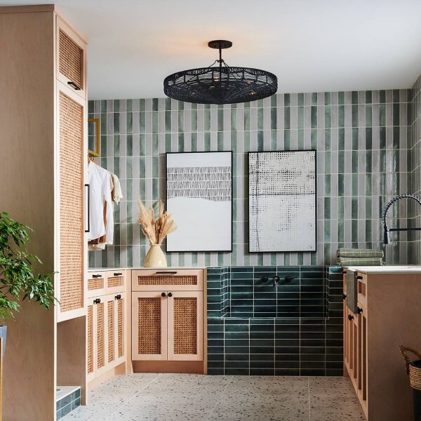 Pendelleuchte Rattan rund Ø 76,2 cm groß Schwarz Modern