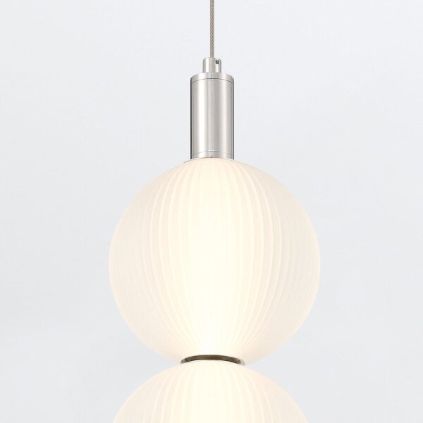 LED Hängelampe Weiß Nickel Ø 15,2 cm Kugel Schirm Glas Metall