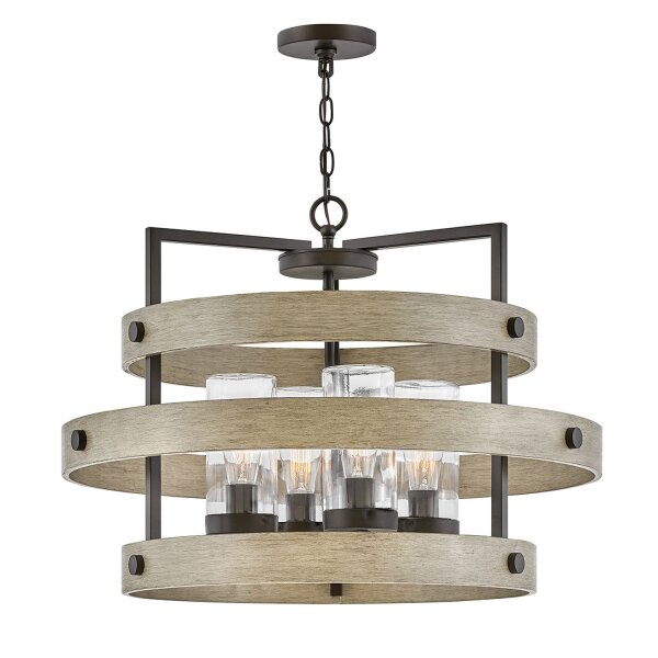 Außenleuchte Aluminium Glas rund D: 68,6 cm IP44 E27 Holzoptik