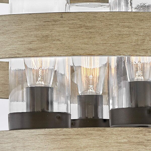 Außenleuchte Aluminium Glas rund D: 68,6 cm IP44 E27 Holzoptik