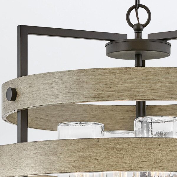 Außenleuchte Aluminium Glas rund D: 68,6 cm IP44 E27 Holzoptik