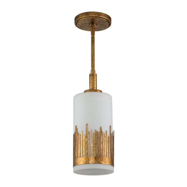 Hängeleuchte schmal Ø 15,9 cm Metall Glas in Blattgold Antik