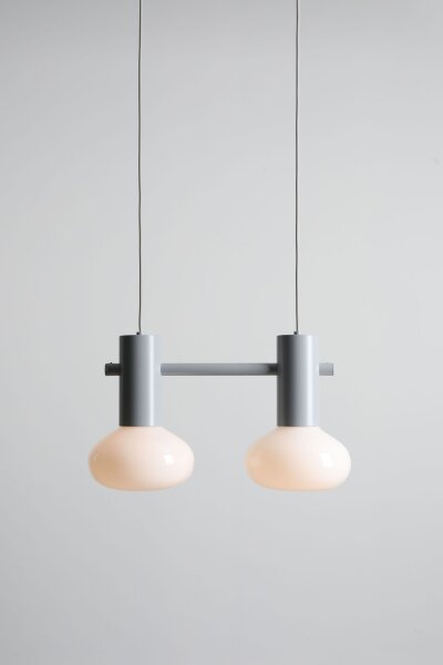 Hängelampe Metall Glas Grau Ø46 cm rund E14 2-flammig