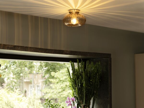 Deckenleuchte Gold Stahl Glas E27 Ø28 cm blendarm OSRAM