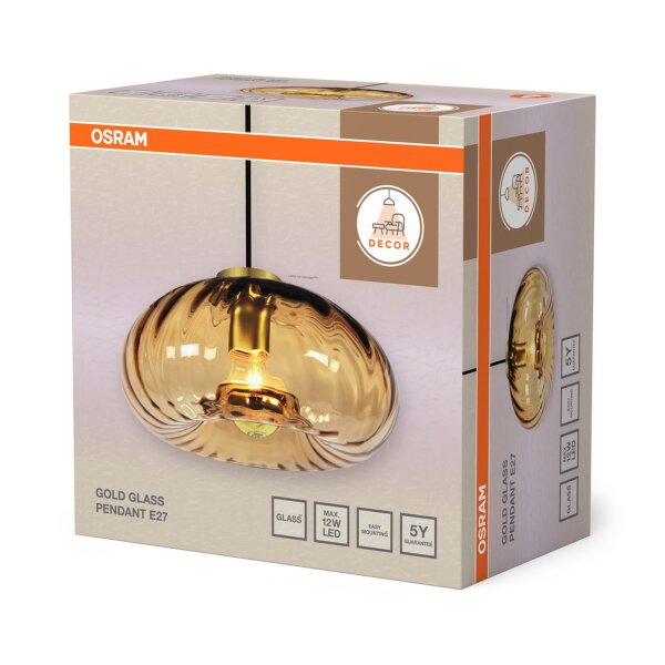 Pendelleuchte Gold Stahl Glas E27 Ø28 cm blendarm OSRAM