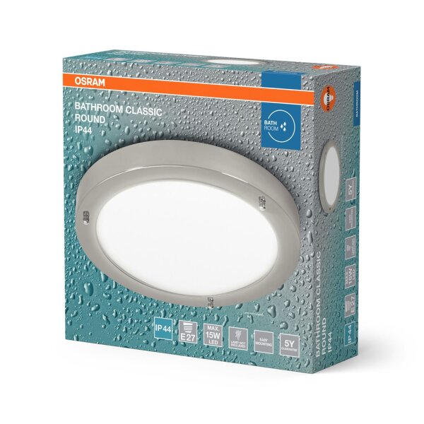 Deckenlampe Stahl Chrom E27 L:31 cm IP44 rund OSRAM