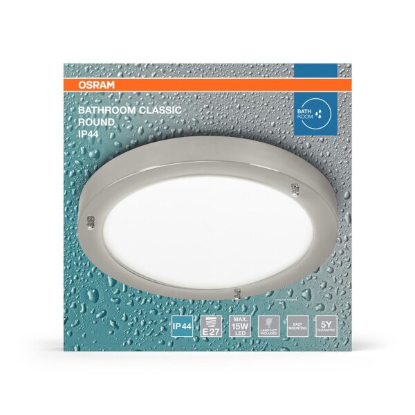 Deckenlampe Stahl Chrom E27 L:31 cm IP44 rund OSRAM