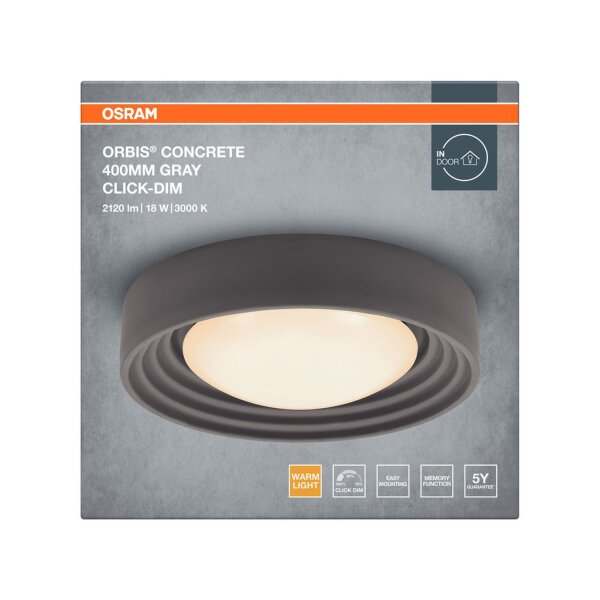 LED Deckenlampe Click-DIM Grau Beton 3000K Ø40cm OSRAM