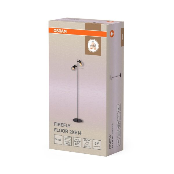 Stehleuchte verstellbar Glas Metall E14 H:140 cm OSRAM