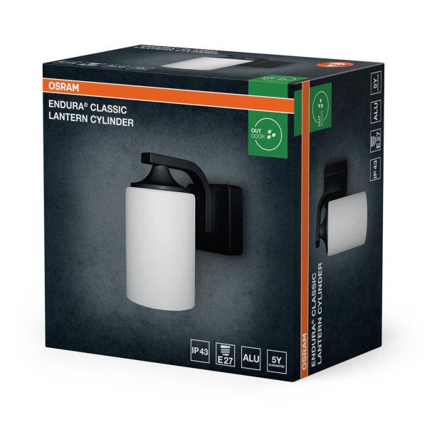 Wandleuchte Schwarz Alu Glas IP43 E27 H:21 cm OSRAM