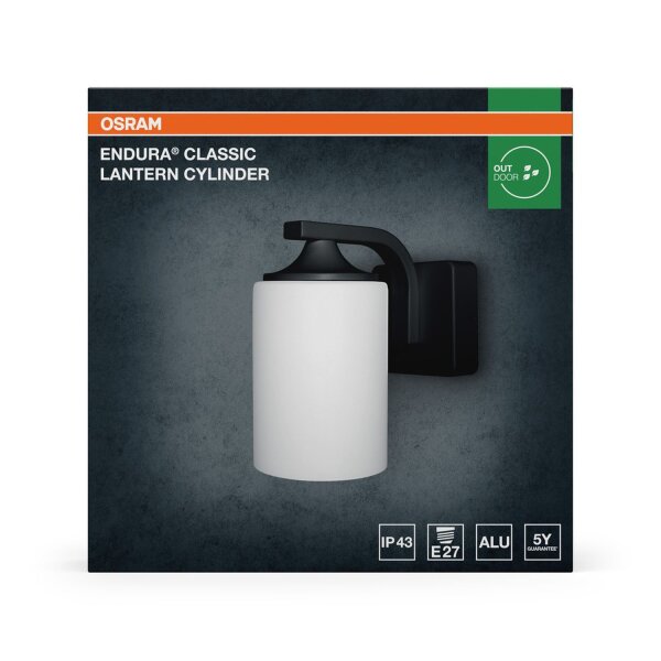 Wandleuchte Schwarz Alu Glas IP43 E27 H:21 cm OSRAM