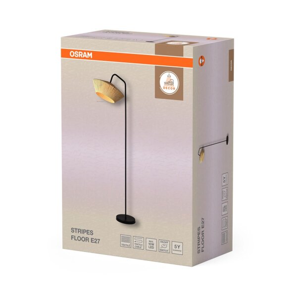 Stehlampe Schwarz Stahl Beige E27 H:164 cm OSRAM