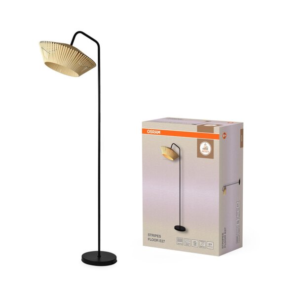 Stehlampe Schwarz Stahl Beige E27 H:164 cm OSRAM