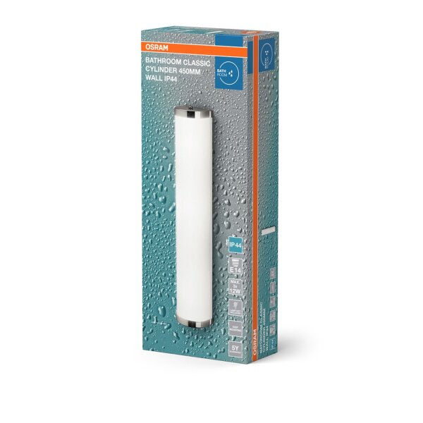 Wandlampe Stahl Chrom Modern E14 IP44 H:45,5 cm OSRAM