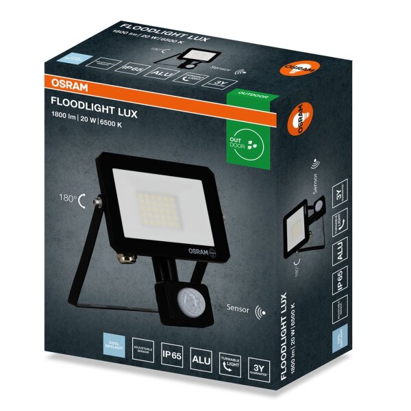 LED Flutlicht Sensor schwenkbar Alu 6500K IP65 OSRAM