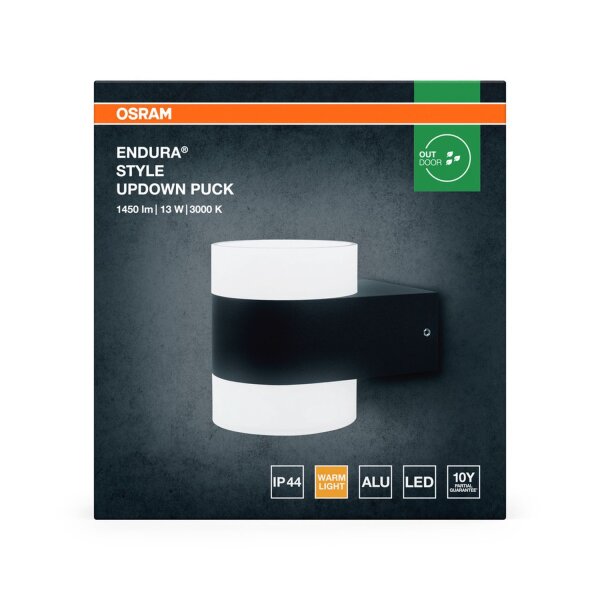 LED Wandleuchte Up Down Dunkelgrau Alu 3000K IP44 OSRAM
