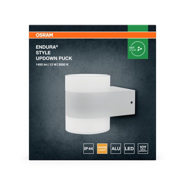 LED Wandlampe Weiß Alu 3000K IP44 H:13cm Up Down OSRAM