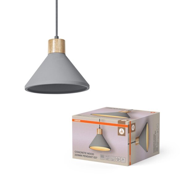 Hängelampe Beton Holz Modern E27 L:22 cm rund OSRAM