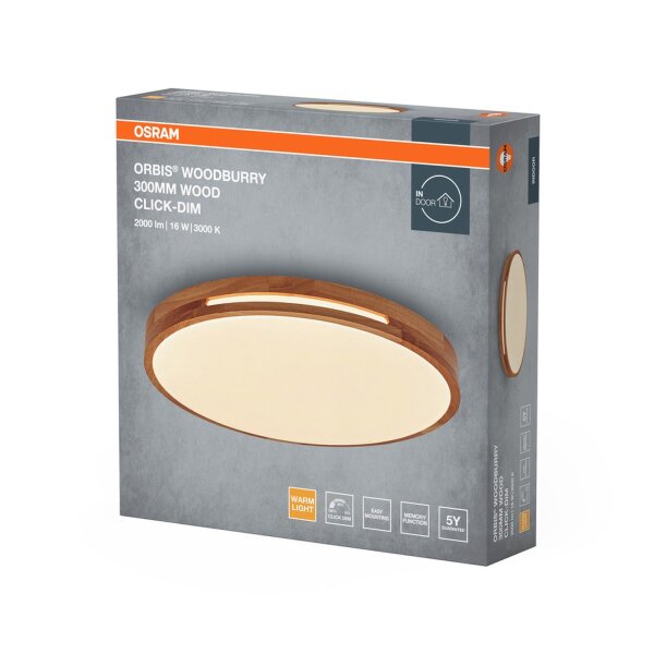 LED Deckenlampe Click-DIM Holz 3000K Ø30cm blendarm