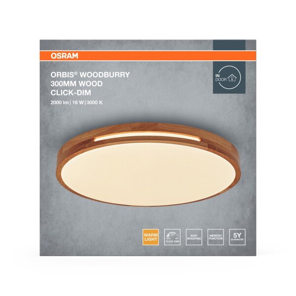 LED Deckenlampe Click-DIM Holz 3000K Ø30cm blendarm