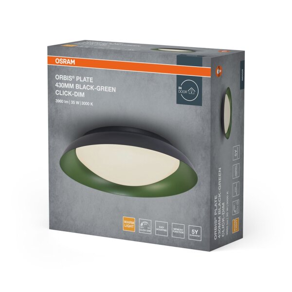 LED Deckenlampe Click-DIM Schwarz Grün 3000K Ø43cm rund