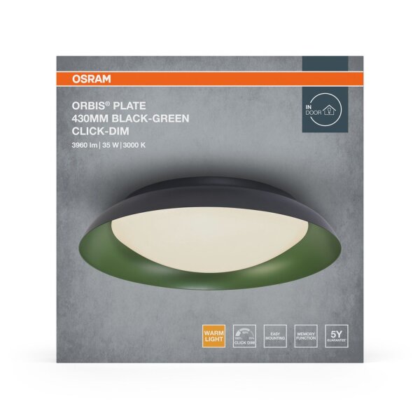 LED Deckenlampe Click-DIM Schwarz Grün 3000K Ø43cm rund