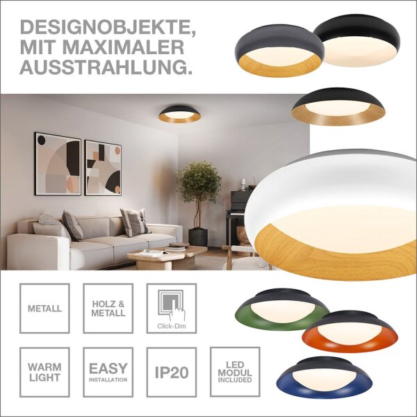 LED Deckenleuchte Click-DIM Schwarz Blau 3000K Ø48cm