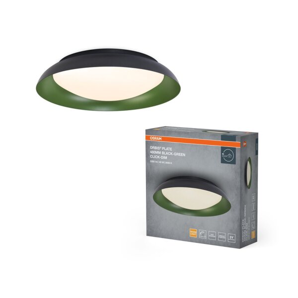 LED Deckenlampe Click-DIM Schwarz Grün 3000K rund Ø48cm