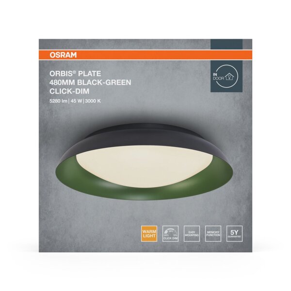 LED Deckenlampe Click-DIM Schwarz Grün 3000K rund Ø48cm