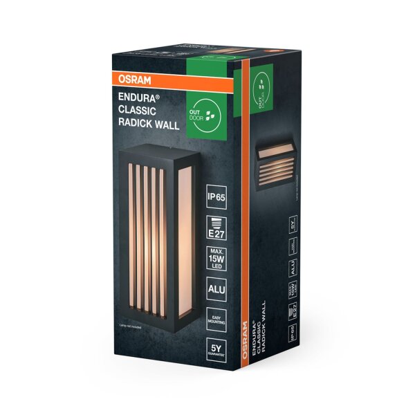 Wandlampe Dunkelgrau Aluminium IP65 E27 H:25 cm OSRAM