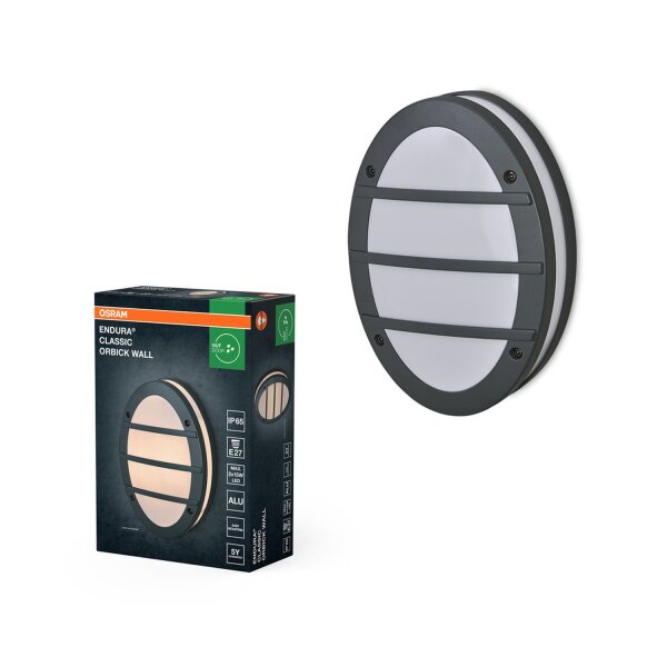 Wandleuchte Dunkelgrau Alu IP65 E27 L:29 cm rund OSRAM