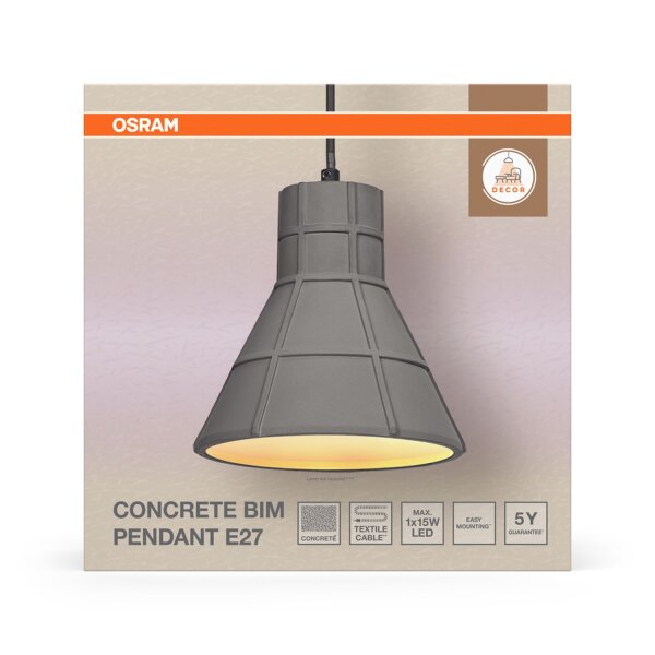 Pendelleuchte Beton Grau E27 L:20 cm Modern OSRAM