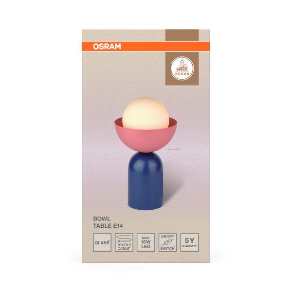 Tischlampe Glas Metall H:36,5 cm E14 Blau Rosa OSRAM