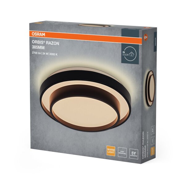 LED Deckenleuchte Schwarz Metall 3000 K Ø38,5cm OSRAM