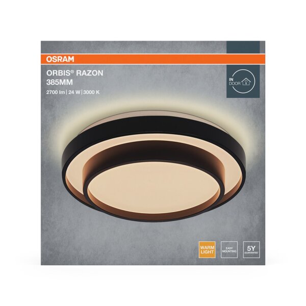 LED Deckenleuchte Schwarz Metall 3000 K Ø38,5cm OSRAM