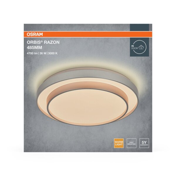 LED Deckenleuchte Silber Metall 3000K Ø48,5cm OSRAM