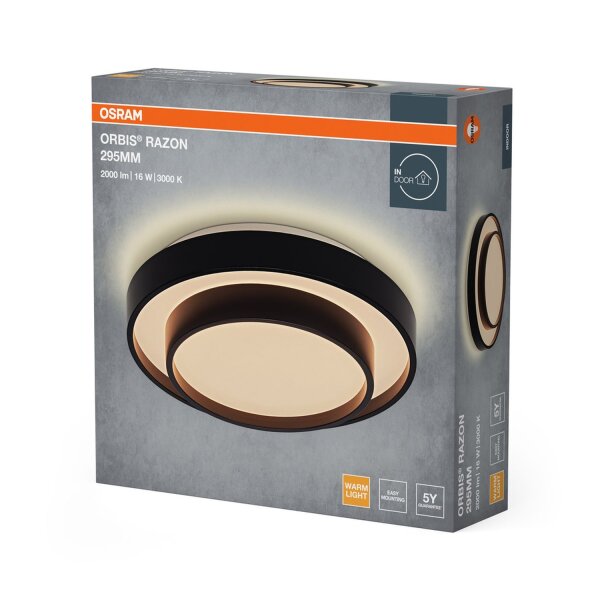 LED Deckenleuchte Metall Schwarz 3000K Ø29,5cm OSRAM