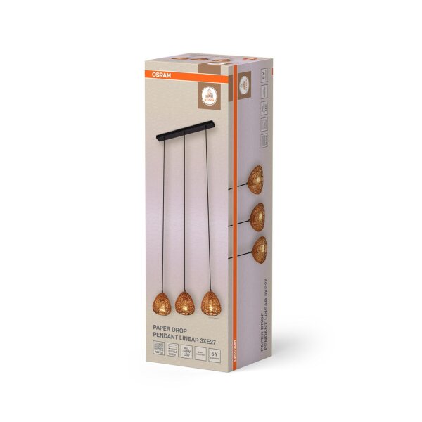 Pendelleuchte Braun Papier E27 61 cm modern OSRAM