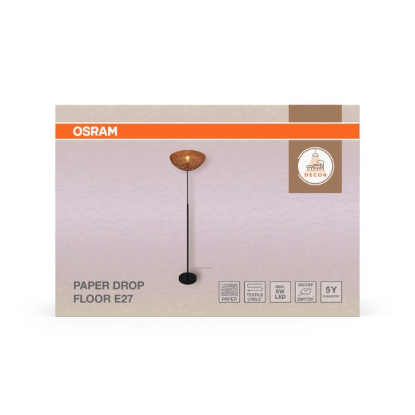 Stehleuchte Schwarz Papier Braun E27 H:163 cm OSRAM