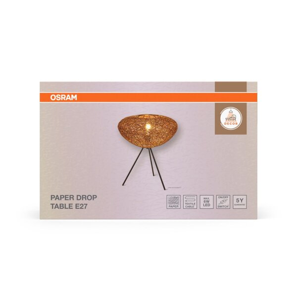Tischleuchte Braun Papier E27 47,6 cm modern OSRAM